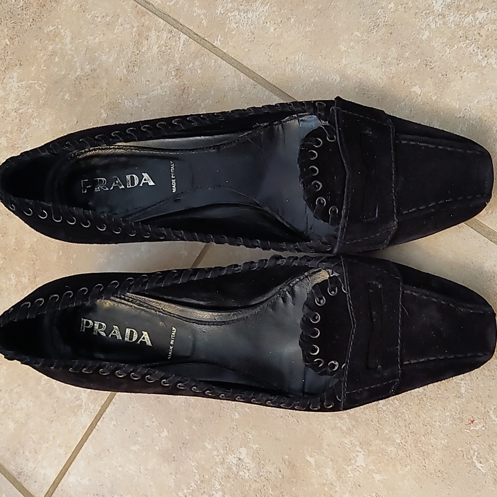 Black suede Prada heels